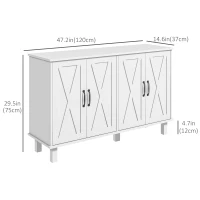 HOMCOM Kitchen Sideboard Cabinet with 4 Barn Doors and 2 Adjustable Shelves, Buffet Table for Living Room, Hallway, White(m-3)