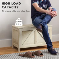 HOMCOM 30" Farmhouse Storage Bench, Lift Top Storage Chest with Safety Hinge to Open Up 100°, Wooden Trunk for Bedroom, Entryway, Living Room, Natural(m-7)