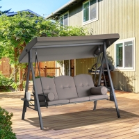 Outsunny 3 Seater Porch Swing Heavy Duty Outdoor Swing Chair Outdoor Lounge Hammock Cushioned Seat W/ Tilt Canopy, Brown