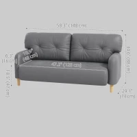 HOMCOM 58" 2 Seat Sofa, Modern Love Seats Furniture, Upholstered 2 Seater Couch, Solid Wood Frame, Grey(m-3)