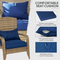 Outsunny Patio Adirondack Chair with Rattan Wicker, Soft Cushions, Tall Curved Backrest for Deck or Garden, Dark Blue(m-6)