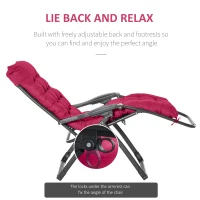 Outsunny Reclining Zero Gravity Chair with Adjustable Backrest, Folding Garden Sun Lounger with Removable Cushion and Headrest, Wine Red(m-6)