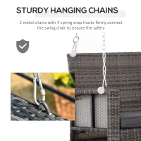 Outsunny 2-Person Patio Porch Swing Chair, Outdoor Rattan Hanging Bench with Cushion & 7.2 ft Steel Chains, Grey(m-6)