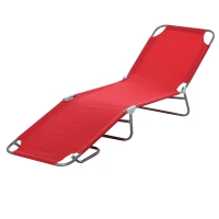 Outsunny Folding Outdoor Lounge Chair, Portable Reclining Beach Lounger with Breathable Mesh Fabric, Sun Lounge Bed Camping Cot for Patio, Garden, Poolside, Red(m-11)