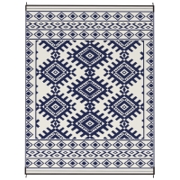 Outsunny Reversible Outdoor Rug, Waterproof Plastic Straw with Carry Bag, 9' x 12', Blue & White Rhombus Border