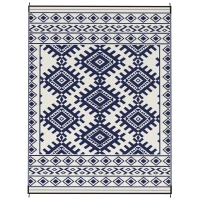 Outsunny Reversible Outdoor Rug, Waterproof Plastic Straw with Carry Bag, 9' x 12', Blue & White Rhombus Border(m-1)