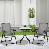 Outsunny Folding Outdoor Bistro Set, Patio Table and Chairs with Reclining Backrest and Round Dining Table, Grey(m-8)