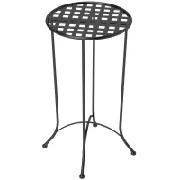 Outsunny 16" Round Outdoor Table, Small Patio Side Table, Metal End Table Plant Stand with Grid Top for Indoor, Garden, Black(m-11)