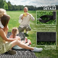 Outsunny Reversible Outdoor Rug, Waterproof Plastic Straw with Carry Bag, 9' x 18', Black & Gray Rhombus Border(m-8)