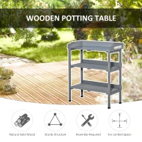 Outsunny Outdoor Garden Wooden Potting Bench Work Station Table Tool Storage Shelf w/ Hooks, Grey(m-6)