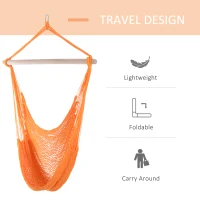 Outsunny Portable Hammock Chair, Hanging Woven Hammock Swing Chair Sleeping Bed for Outdoor Garden Yard Camping, Orange(m-5)