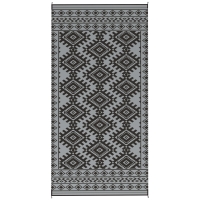 Outsunny Reversible Outdoor Rug, Waterproof Plastic Straw with Carry Bag, 9' x 18', Black & Gray Rhombus Border