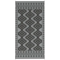 Outsunny Reversible Outdoor Rug, Waterproof Plastic Straw with Carry Bag, 9' x 18', Black & Gray Rhombus Border(m-1)