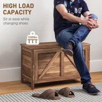 HOMCOM Storage Chest, Farmhouse Lift Top Box Organizer with Safety Hinge, for Bedroom, Entryway, Living Room, Brown Oak(m-7)