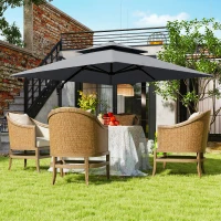 Outsunny 10' x 10' Cantilever Patio Umbrella, Double Top Square Offset Umbrella with 360° Rotation, Light Grey(m-9)