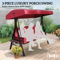 Outsunny Outdoor Patio 3-Person Steel Canopy Cushioned Seat Bench Swing with Included Side Trays & Padded Comfort, Wine Red(m-7)
