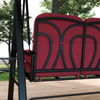 Outsunny Outdoor Patio 3-Person Steel Canopy Cushioned Seat Bench Swing with Included Side Trays & Padded Comfort, Wine Red(m-10)