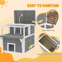 PawHut 2-Story Wooden Cat House Outdoor with Balcony, Openable Top, Escape Door, Removable Panel & Floor, for Backyard, Outside(m-6)