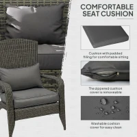 Outsunny Patio Adirondack Chair with Rattan Wicker, Soft Cushions, Tall Curved Backrest for Deck or Garden, Mixed Gray(m-6)