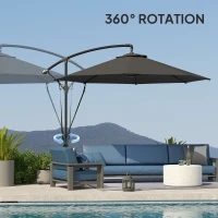 Outsunny 9.5' Cantilever Umbrella with Wind Protection Strap and Cover, Hanging Umbrella with Crank and Cross Base, UPF 50+, Grey(m-7)