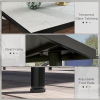 Outsunny Outdoor Dining Table for 4, Square Patio Dining Table with Marble Effect Tempered Glass Top and Steel Frame, White(m-5)