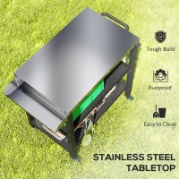 Outsunny Outdoor Kitchen Bar Cart BBQ Table with Wheels, Stainless Steel Pizza Oven Stand, Movable Prep Table with Hooks(m-4)