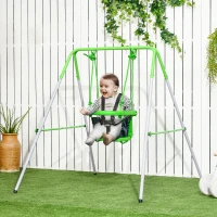 Outsunny Toddler Swing Set with Metal Stand, Safety Seat Belt for Kids Aged 6-36 Months, Backyard Indoor & Outdoor Use, Green(m-2)