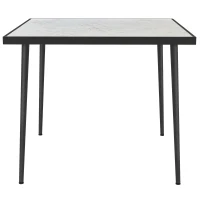 Outsunny Outdoor Dining Table for 4, Square Patio Dining Table with Marble Effect Tempered Glass Top and Steel Frame, White(m-2)