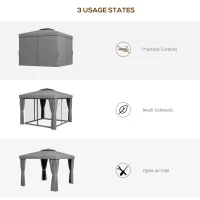 Outsunny 10' x 10' Outdoor Patio Gazebo Double Soft-top Garden Shelter Tent with Curtains, & Mesh Screen Drapes, Light Grey(m-6)