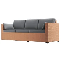 Outsunny Patio Couch PE Wicker Deep Seating Outdoor Sofa with Removable Cushions, 3 Seater Rattan Sofa, Outdoor Furniture for Balcony, Deck, Garden and Poolside, Sand(m-1)