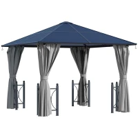 Outsunny 10' x 10' Hardtop Gazebo with PC Board Roof and Aluminum Frame, Patio Gazebo with Curtains and Netting for Party Wedding Marquee Tent, Black(m-2)