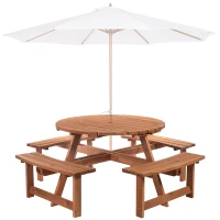 Outsunny 8 Seater Round Wooden Pub Bench & Picnic Table, Patio Dining Set for Outdoor Patio (Umbrella Not Included)(m-11)