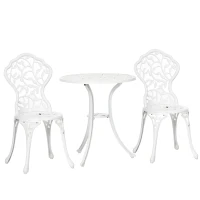 Outsunny 3 Pieces Outdoor Furniture Set, Patio Table and Chairs with Cast Aluminum Frame for Garden, Balcony, Porch, White(m-2)