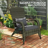 Outsunny Patio Adirondack Chair with Rattan Wicker, Soft Cushions, Tall Curved Backrest for Deck or Garden, Mixed Gray(m-7)