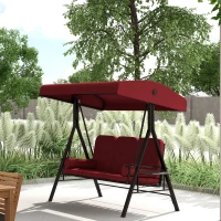 Outsunny Outdoor Patio 3-Person Steel Canopy Cushioned Seat Bench Swing with Included Side Trays & Padded Comfort, Wine Red(m-1)