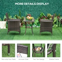 Outsunny 3 Pieces Wicker Patio Furniture Set, Rattan Bistro Set with Glass Top Coffee Table and Cushions, Outdoor Conversation Set for Garden, Porch, Balcony, Coffee(m-5)