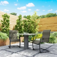 Outsunny C Spring Motion Patio Chairs Set of 2 with Curved High Backrest, Armrest, All Weather Breathable Fabric, Metal Frame(m-9)