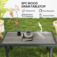 Outsunny Outdoor Side Table with SPC Woodgrain Tabletop, Metal Patio Coffee Table for Outside Garden, Distressed Grey(m-4)