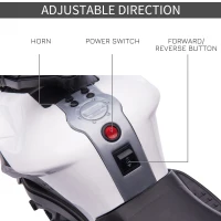Aosom 6V Electric Motorcycle for Kids, Dirt Bike, Battery-Powered Ride-On Toy Off-Road Street Bike with Pedal, Headlights, and Training Wheels, White(m-4)