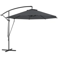 Outsunny 9.5' Cantilever Umbrella with Wind Protection Strap and Cover, Hanging Umbrella with Crank and Cross Base, UPF 50+, Grey(m-11)