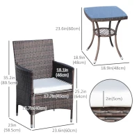 Outsunny 3 Pieces Wicker Patio Furniture Set, Rattan Bistro Set with Glass Top Coffee Table and Cushions, Outdoor Conversation Set for Garden, Porch, Balcony, Coffee(m-3)