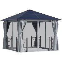 Outsunny 10' x 10' Hardtop Gazebo with PC Board Roof and Aluminum Frame, Patio Gazebo with Curtains and Netting for Party Wedding Marquee Tent, Black(m-11)