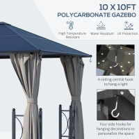Outsunny 10' x 10' Hardtop Gazebo with PC Board Roof and Aluminum Frame, Patio Gazebo with Curtains and Netting for Party Wedding Marquee Tent, Black(m-4)