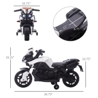 Aosom 6V Electric Motorcycle for Kids, Dirt Bike, Battery-Powered Ride-On Toy Off-Road Street Bike with Pedal, Headlights, and Training Wheels, White(m-3)