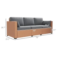 Outsunny Patio Couch PE Wicker Deep Seating Outdoor Sofa with Removable Cushions, 3 Seater Rattan Sofa, Outdoor Furniture for Balcony, Deck, Garden and Poolside, Sand(m-3)