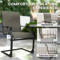 Outsunny C Spring Motion Patio Chairs Set of 2 with Curved High Backrest, Armrest, All Weather Breathable Fabric, Metal Frame(m-5)