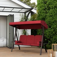 Outsunny Outdoor Patio 3-Person Steel Canopy Cushioned Seat Bench Swing with Included Side Trays & Padded Comfort, Wine Red(m-8)