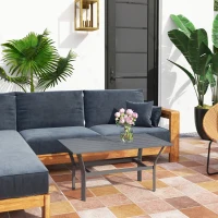 Outsunny Outdoor Side Table with Slatted Tabletop, Metal Patio Coffee Table for Garden, Balcony, Dark Grey(m-8)