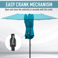 Outsunny 15ft Double-sided Patio Umbrella with Twin Canopy, Extra Large Outdoor Parasol with Crank for Pool, Deck, Market, Sky Blue(m-5)