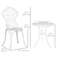 Outsunny 3 Pieces Outdoor Furniture Set, Patio Table and Chairs with Cast Aluminum Frame for Garden, Balcony, Porch, White(m-3)